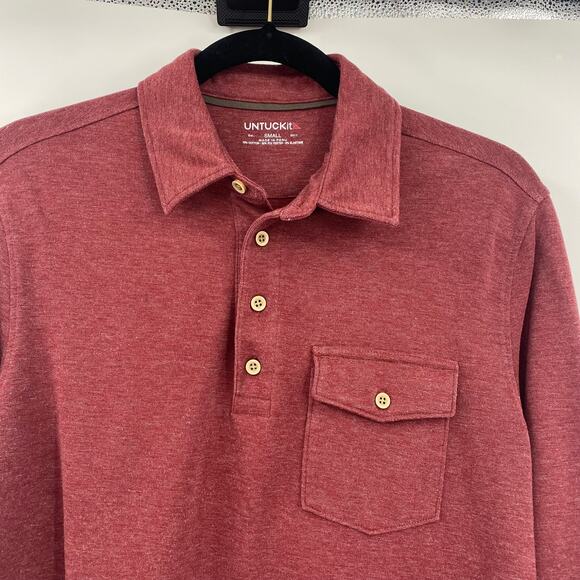 Untuckit Matthieu Shirt Long Sleeve Polo Regular Fit Cotton Blend Red Mens Small - Picture 2 of 8